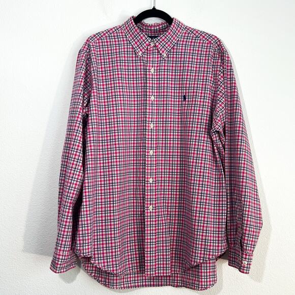 VTG Ralph Lauren Plaid Button Down Shirt Mens XL Pink Gingham Cotton Preppy 90s - Picture 1 of 6